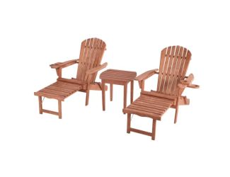 Oceanic Adirondack Chaise Lounge w/Ottoman & Beverage Holder, Set of 2 & End Table - Walnut