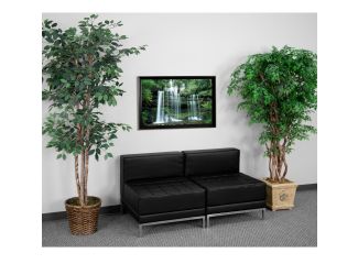 2 Piece Black LeatherSoft Modular Lounge Set with Taut Back and Seat