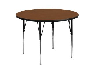 48" Round Oak HP Laminate Activity Table - Standard Height Adjustable Legs