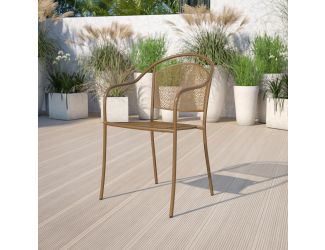 Gold Indoor-Outdoor Steel Patio Arm Chair with Round Back - Caf Chair