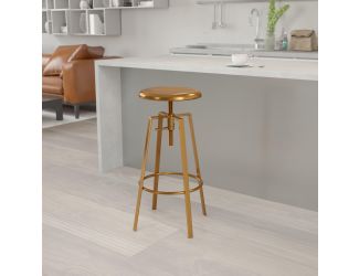 Industrial Style Barstool with Swivel Lift Adjustable Height Seat in Gold Finish