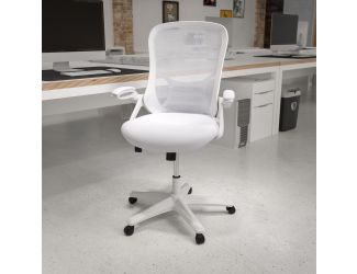 High Back White Mesh Ergonomic Office Chair with White Frame and Flip-up Arms