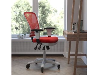 Mid-Back Ergonomic Multifunction Mesh Chair with Polyurethane Wheels-Red