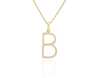 PARIKHS Diamond Initial 'B' Pendant Necklace in 18k Yellow Gold over Sterling Silver 0.10ct IJK-I2