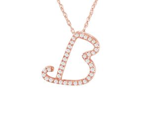 PARIKHS Initial Pendant Alphabet 'B' in CZ with chain in 925 Sterling Silver with Rose Plating