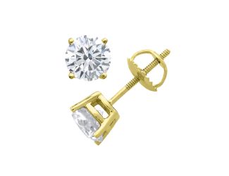 PARIKHS Round  Diamond Screw Back Stud 14K Yellow Gold 0.09ct IJK Color,I1 Clarity