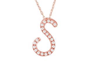 PARIKHS Initial Pendant Alphabet 'S' in CZ with chain in 925 Sterling Silver with Rose Plating