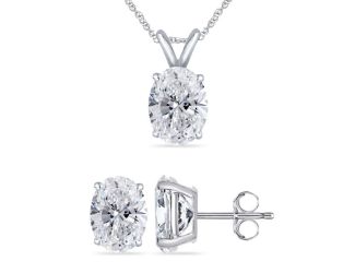 Bright White Pristine Oval Lab Grown Diamond Pendant-Stud Set in 14K White Gold 1.20ct, GH, VS