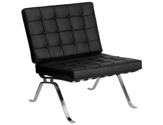 Black LeatherSoft Button Tufted Armless Lounge Chair w/Designer Curved Legs