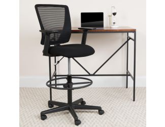 Mid-Back Mesh Drafting Chair w/ Black Fabric Seat, Adjustable Foot Ring and Arms