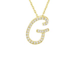 PARIKHS Initial Pendant Alphabet 'G' in CZ with chain in 925 Sterling Silver with Yellow Plating