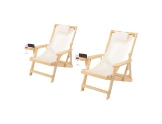 Romantic Collection - Canvas Sling Chair w/Beverage Holder, Set of 2 - Natural, Beige