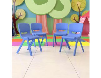 4 Pack Blue Plastic Stack School Chair with 15.5"H Seat, 3rd-7th School Chair