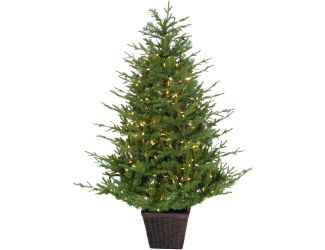 5-ft. Adirondack Pre Lit Potted Christmas Tree Decor with Warm White LED Lights