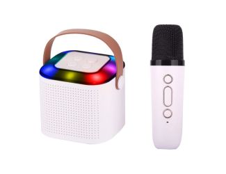 Mini Karaoke Bluetooth Speaker w/ Wireless Mic & Top RGB White