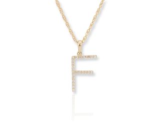 PARIKHS Diamond Initial 'F' Pendant Necklace in 18k Yellow Gold over Sterling Silver 0.10ct IJK-I2