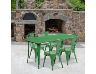 31.5" x 63" Rectangular Green Metal Indoor-Outdoor Table Set w/ 4 Stack Chairs