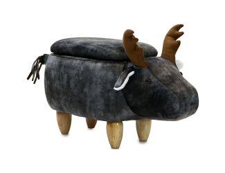 15-In. Seat Height Dark Gray Elk Animal Shape Storage Ottoman Furniture for Nursery, Bedroom, Playro
