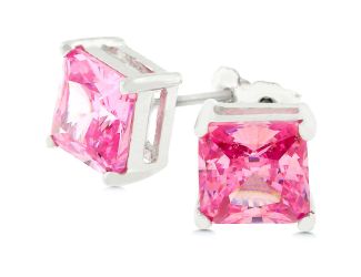 Princess Cut Pink CZ Stud Earrings