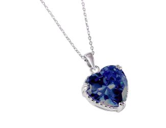 PARIKHS Rhodium Plated Blue Heart CZ Rope Necklace in 925 Sterling Silver