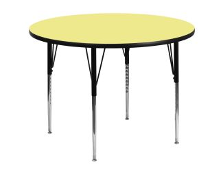 60" Round Yellow Thermal Laminate Activity Table - Height Adjustable Legs