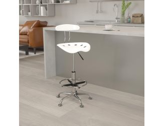 Vibrant White and Chrome Drafting Stool with Tractor Seat