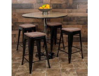 4 Pack 24" High Metal Indoor Counter Bar Stool - Stackable Stool, Black