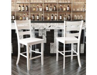 Commercial Grade Wooden Counter Height Stool in Antique White Wash, Set of 2