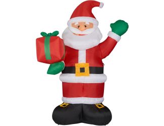10-Ft. Tall Santa Claus Holding Gift, Outdoor Blow-Up Christmas Inflatable with Lights and Storage B