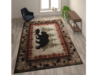 Wandering Bear and Cub Rustic Olefin Area Rug in Brown - Jute Backing - 8' x 10'