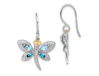 Sterling Silver and 14k Accent Lt BT/London BT and Diamond Dragonfly Earrings