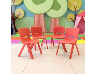 4 Pack Red Plastic Stack School Chair with 12" Seat Height - Kids Chair