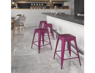 24" High Backless Purple Indoor-Outdoor Counter Height Stool