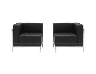 Black LeatherSoft 2 Piece Modular Corner Chair Set with Taut Back and Seat