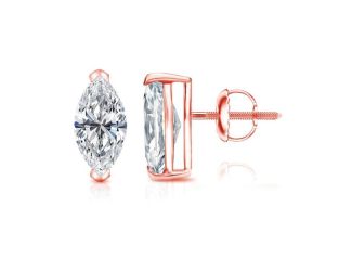 Bright White Pinnacle Marquise Lab Grown Diamond Screwback Stud in 14K Rose Gold 2.50ct, GH, VVS