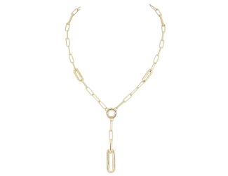 Diamante Circle with Y Link Necklace - Gold. 16"-18" chain Length with 2" drop.