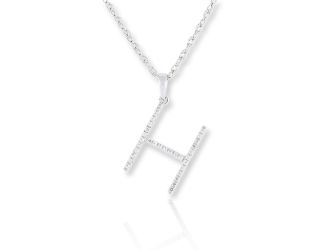 PARIKHS Diamond Initial 'H' Pendant Necklace in 18k White Gold over Sterling Silver 0.10ct IJK-I2