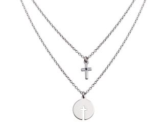 PARIKHS Rhodium Plated Multi Chain Cross and Cross Cutout Pendant Necklace in 925 Sterling Silver