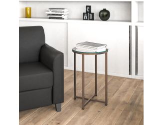 Clear Glass Living Room End Table with Crisscross Brushed Gold Metal Frame