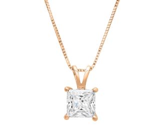 Certified PARIKHS Princess cut Popular Diamond Pendant 14K Rose Gold 0.80ct IJK Color, I2 Clarity