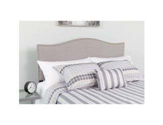 Upholstered Twin Size Arched Headboard with Accent Nail Trim in Lt Gray Fabric