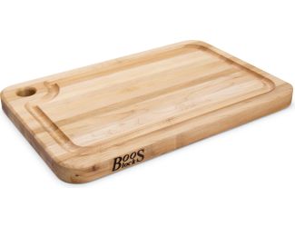 Maple Reversible Cutting Board with Groove and Finger Hole, 18'' x 12'' x 1.25''