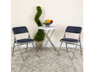 2 Pack Curved Triple Braced & Double Hinged Navy Fabric Metal Folding Chair
