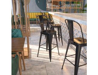 30" High Black Metal Indoor-Outdoor Barstool with Back - Kitchen Furniture