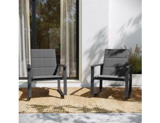 Set of 2 All Weather Flex Comfort Rocking Chairs with Metal Frames-Black/Black