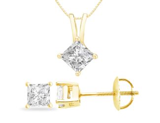 Certified PARIKHS Princess Cut Diamond Screw Back Set 18K Yellow Gold 0.75ct HIJ Color, VS2 Clarity