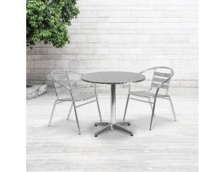 31.5" Round Aluminum Smooth Top Indoor-Outdoor Table with Base