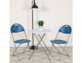 2PK 650 lb. Rated Blue Plastic Fan Back Folding Chair-Commercial & Event Chairs