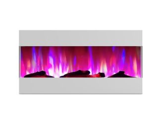 42 In. Recessed Wall Mounted Electric Fireplace with Logs and LED Color Changing Display, White