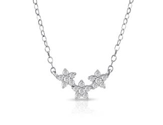 PARIKHS Rhodium Plated CZ Triple Flower Necklace in 925 Sterling Silver